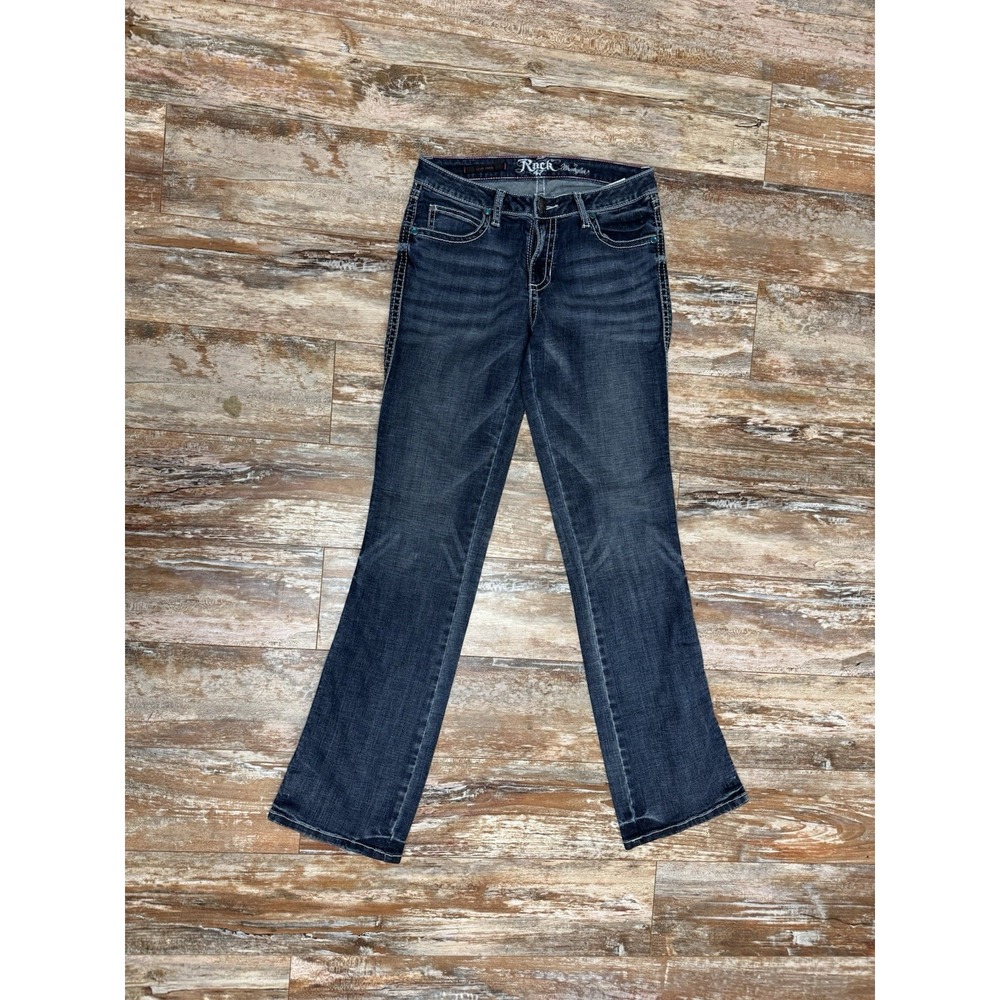 Women's Wrangler Rock 47 Blue Jeans Size 28 / 34" Inseam Colorful Pocket - Picture 2 of 11